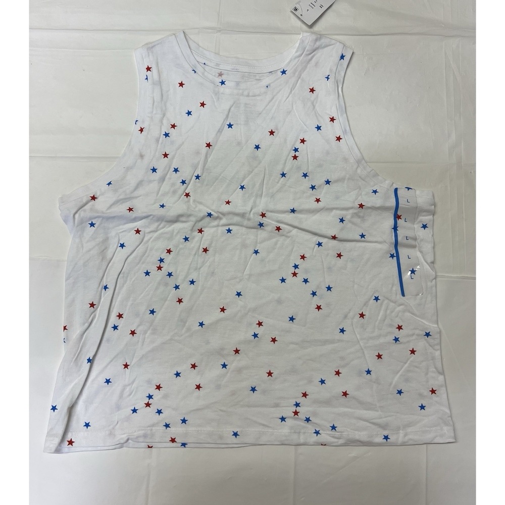 Fifth Sun Patriotic Sleeveless White With Stars Women's T-shirt Size L